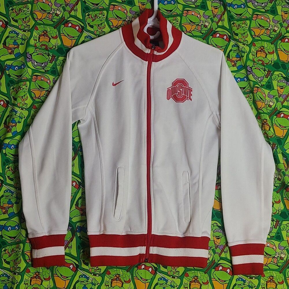 Nike White and Red Ohio State Full-Zip Track Jacket